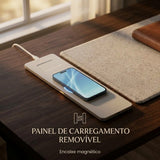 DESK PAD 3 EM 1 DE COURO - CARREGAMENTO MAGNÉTICO 15W