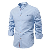 New trendy cotton-linen men's business shirt, fashionable solid color long-sleeved top.