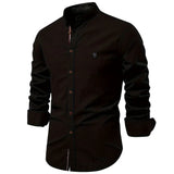 New trendy cotton-linen men's business shirt, fashionable solid color long-sleeved top.