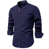 New trendy cotton-linen men's business shirt, fashionable solid color long-sleeved top.