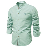 New trendy cotton-linen men's business shirt, fashionable solid color long-sleeved top.
