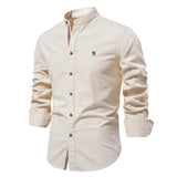 New trendy cotton-linen men's business shirt, fashionable solid color long-sleeved top.
