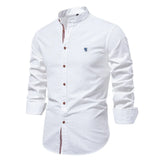 New trendy cotton-linen men's business shirt, fashionable solid color long-sleeved top.