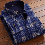 Ins Autumn Men's Warmth Fce Lined Thi Long Sve Slim Fit Casual Plaid irt Men's Outerwear Polyester Youth ular Da...