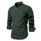New trendy cotton-linen men's business shirt, fashionable solid color long-sleeved top.